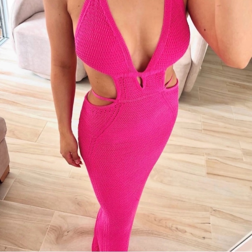New. Stunning pink Bodycon maxi dress beach vacation wear - Picture 4 of 5